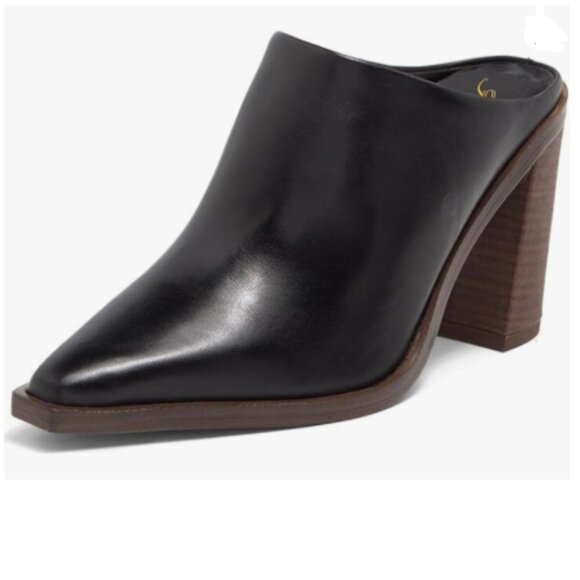 FOWT Black Pointed Toe Slip On Mules Stacked Block High Heel Sandal Proms Shoes - Picture 1 of 8